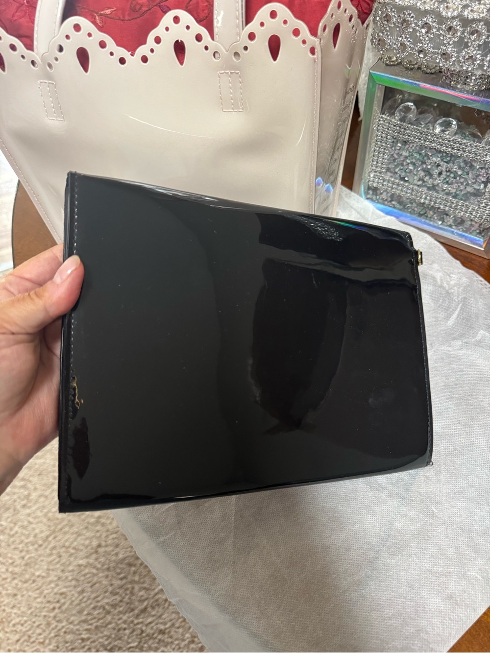 Ted Baker white Patent Tote Bag, Double Handles, Black clutch - Picture 9 of 10